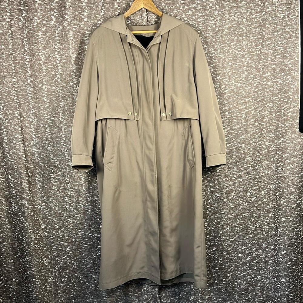 F.S.L. Collection Long Khaki Button Up Trench Coat With Liner Size 12‎